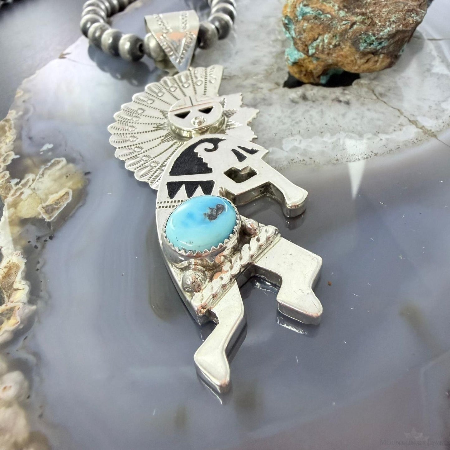 Alonzo Mariano Native American Sterling Silver Turquoise Unisex Kokopelli Kachina Dancer Pendant