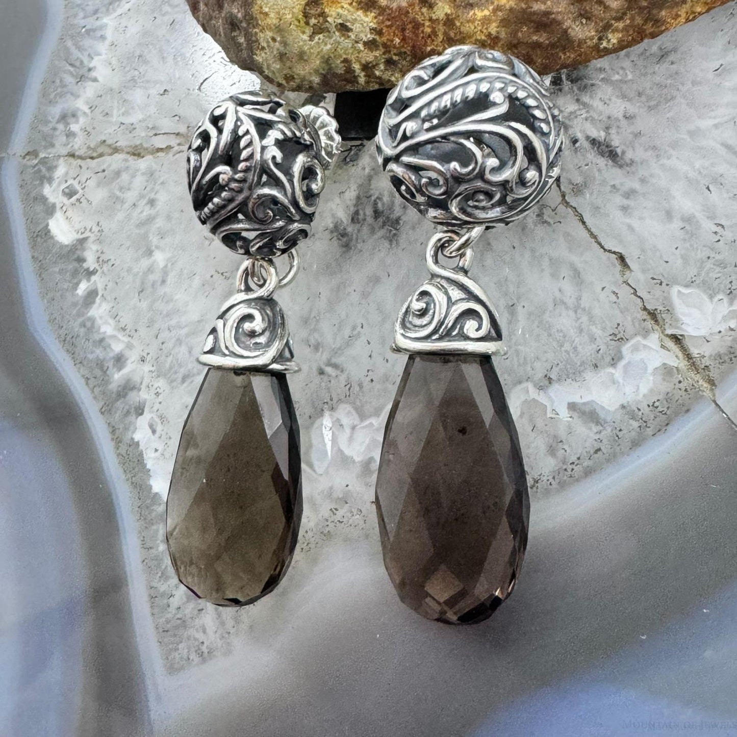 Carolyn Pollack Sterling Silver Faceted Pear Smoky Quartz Dangle Earrings For Women