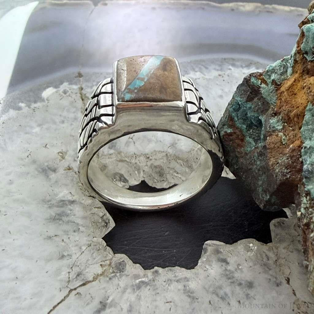 Native American Sterling Silver Ribbon Boulder Turquoise Ring Size 12 For Men