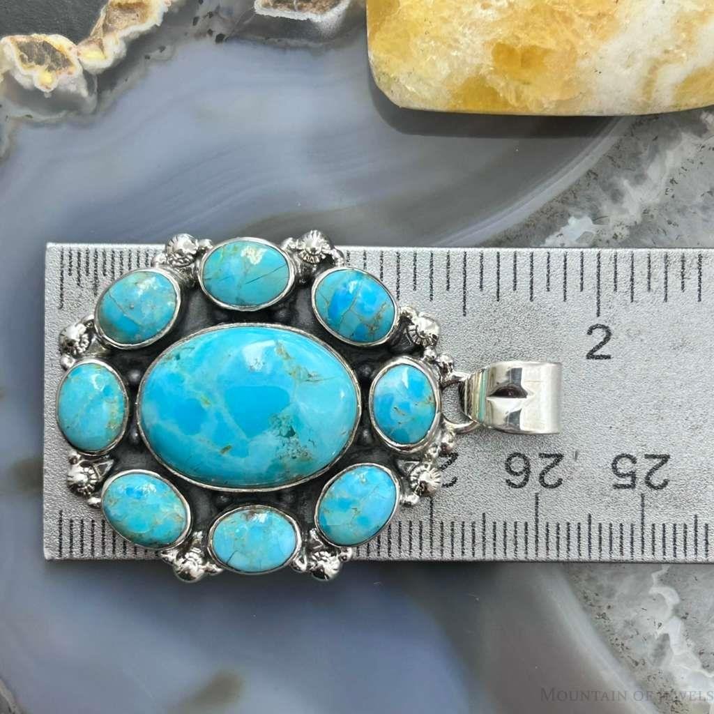 Sterling Silver Southwestern Style Mohave Turquoise Cluster Pendant For Women