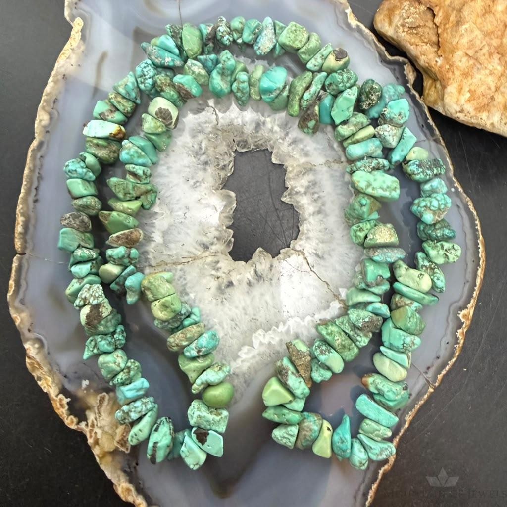 Vintage Native American Rough Turquoise 24" Necklace For Women