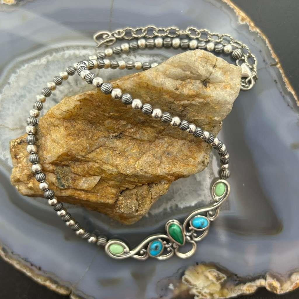 Carolyn Pollack Sterling Silver Multi Stone Pendant Beads Necklace For Women #1
