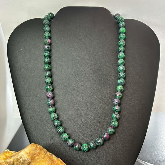 Sterling Silver 8mm Ruby Zoisite Beads 18" Necklace For Women