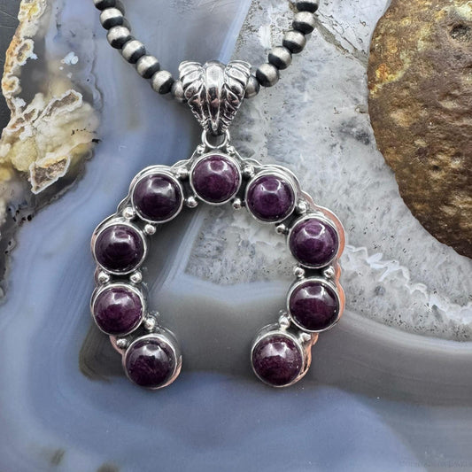 Native American Sterling Silver Rounded Purple Spiny Oyster Naja Pendant For Women