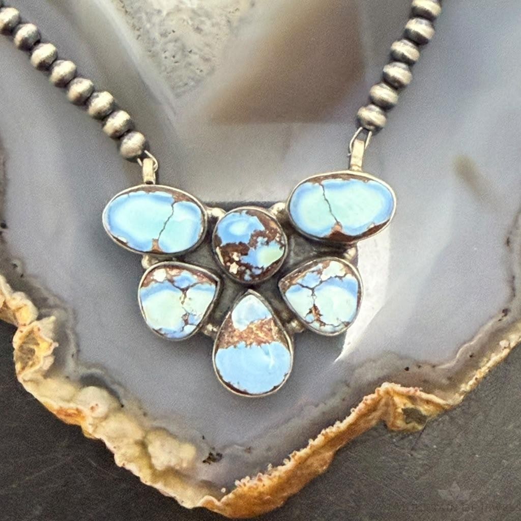 Sterling Silver Southwestern Style Golden Hill Turquoise Cluster 23" Lariat For Women