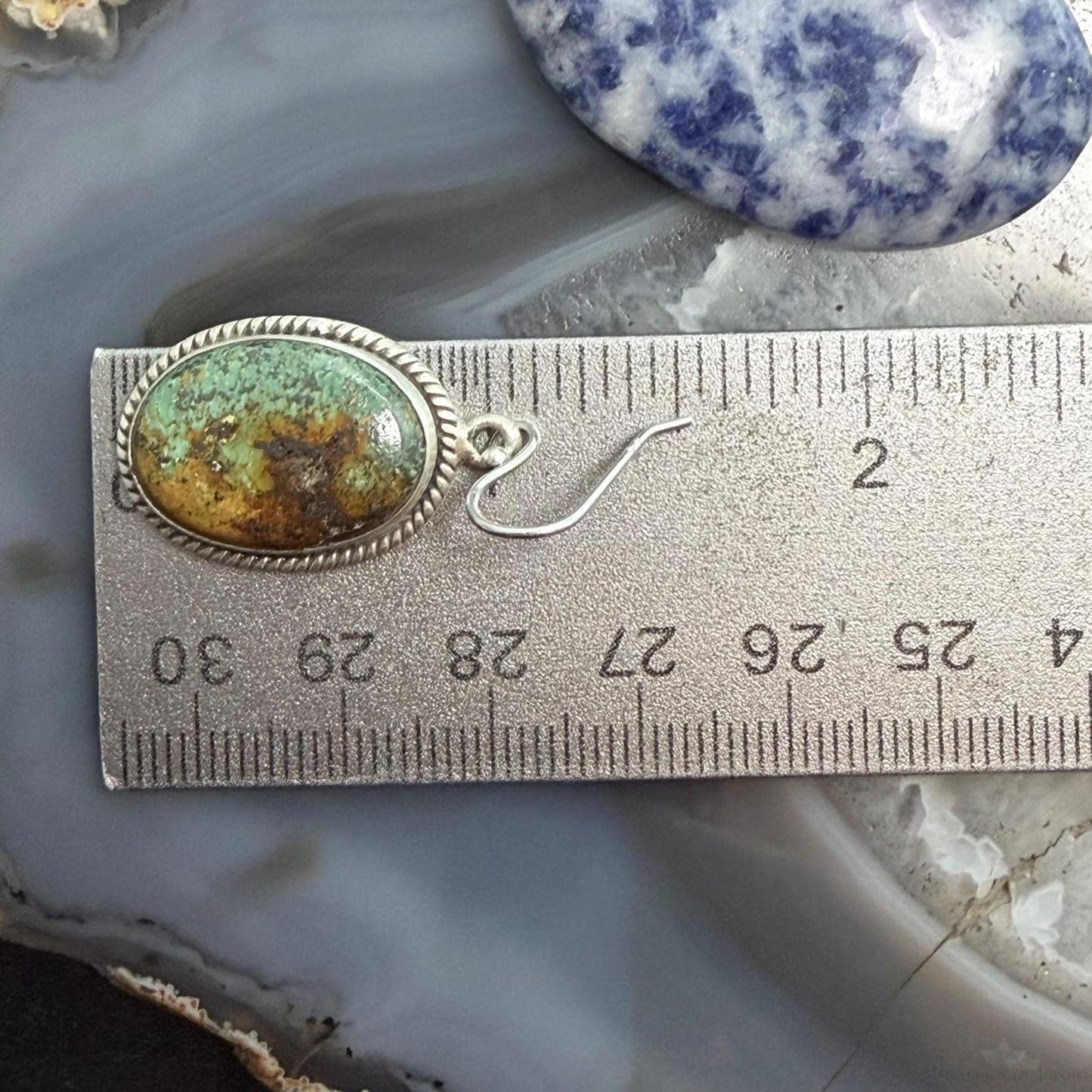 Sterling Silver Southwestern Style Oval Royston Turquoise Dangle Earrings For Women