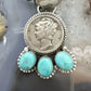 Genuine 1944 Silver 90% Silver Mercury Dime Coin Mohave Turquoise Unisex Sterling Silver Pendant