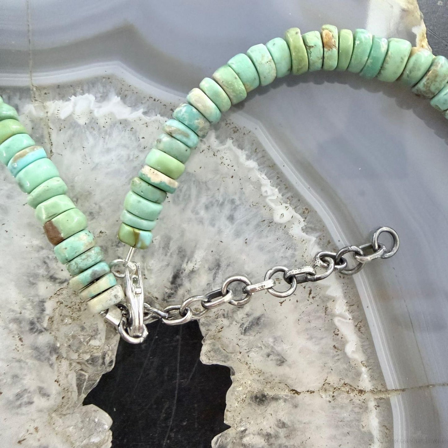 Sterling Silver Southwestern Style Green Turquoise Beads & Starling Beads 20" Necklace For Women