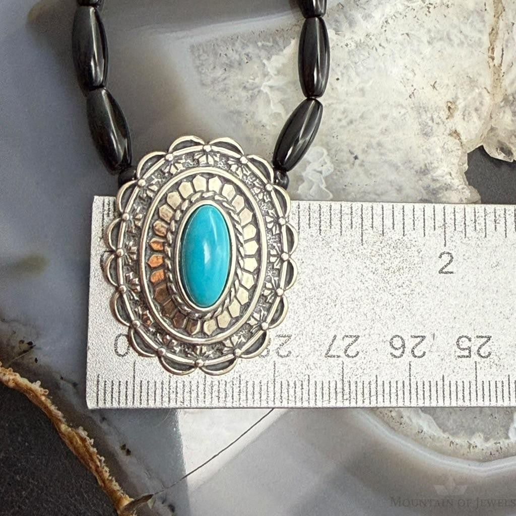 Carolyn Pollack Sterling Silver Turquoise Concho Pendant on Onyx Beads Necklace For Women