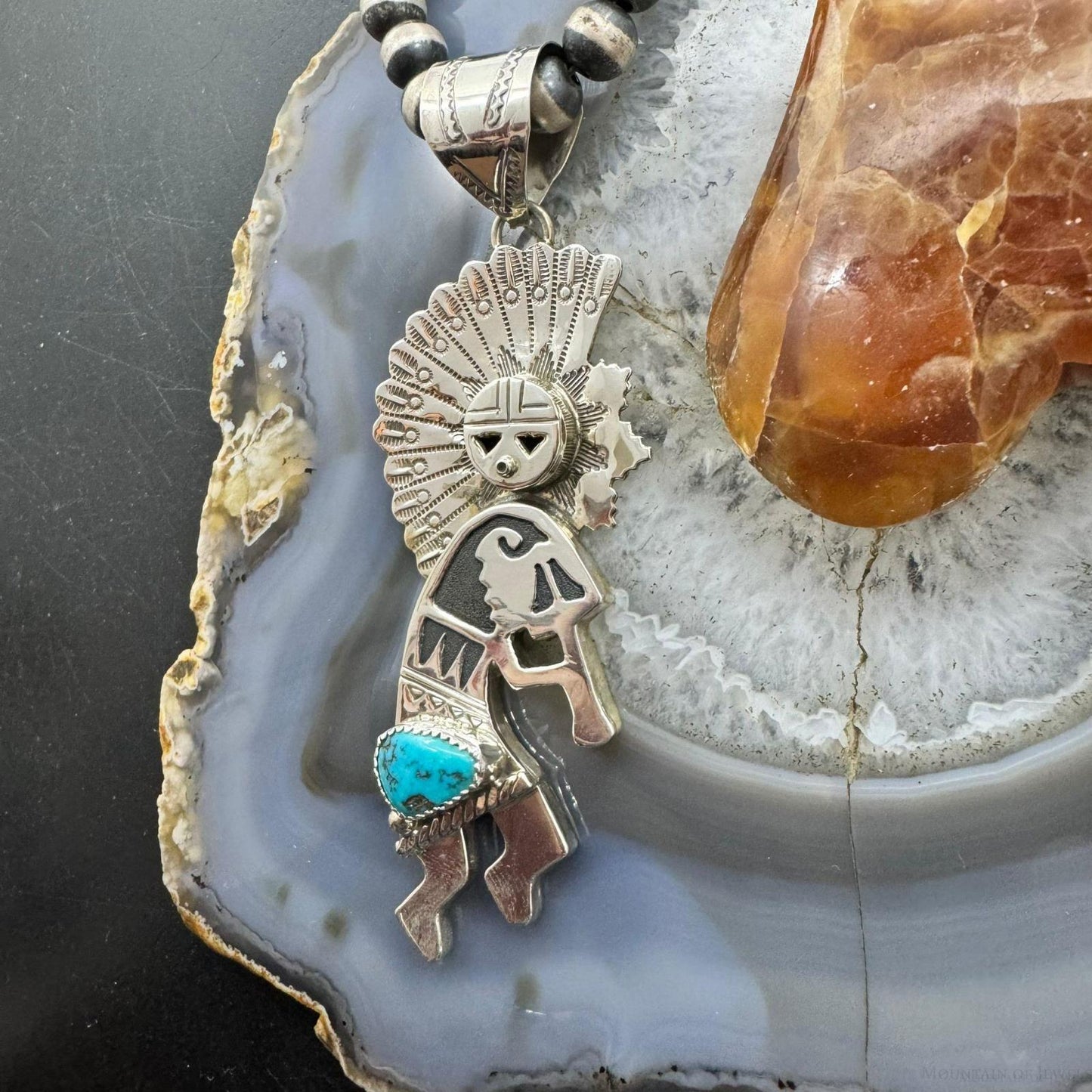 Alonzo Mariano Native American Sterling Silver & Turquoise Unisex Kokopelli Kachina Dancer Pendant