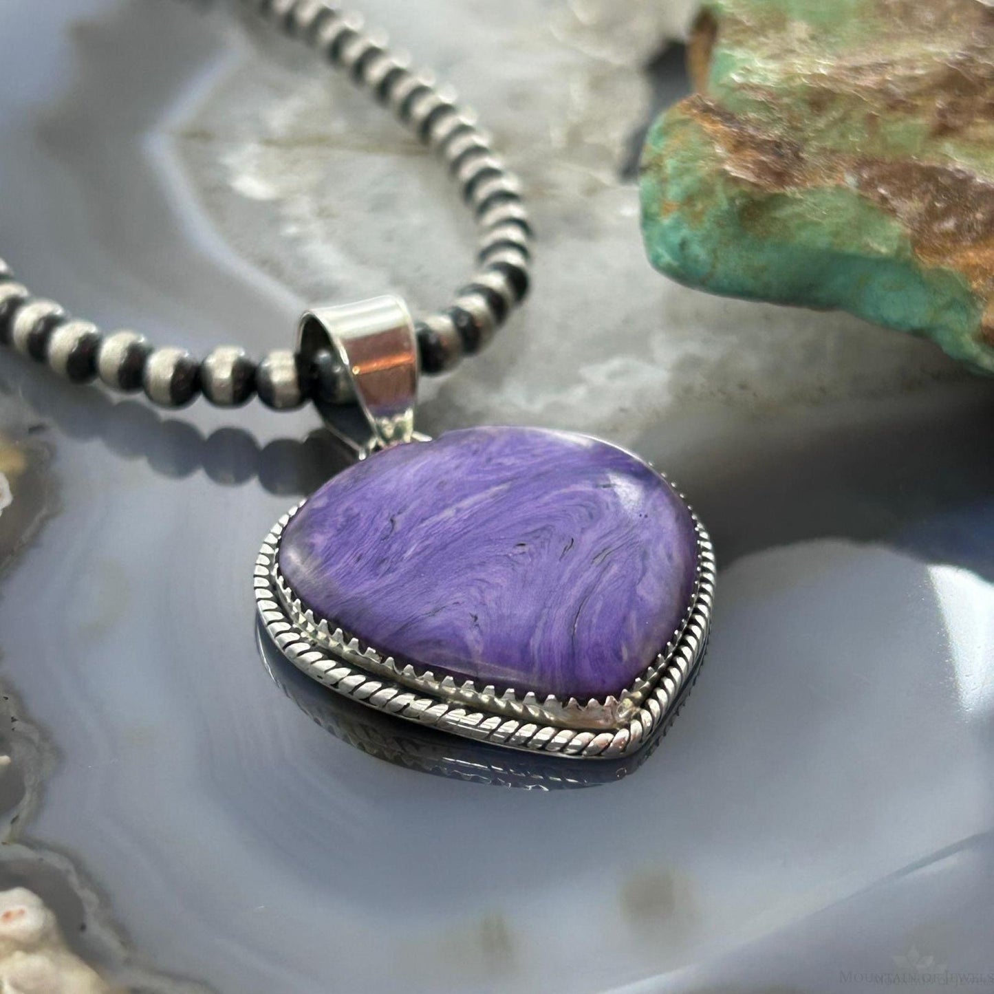 Sterling Silver Southwestern Style Charoite Heart Pendant For Women