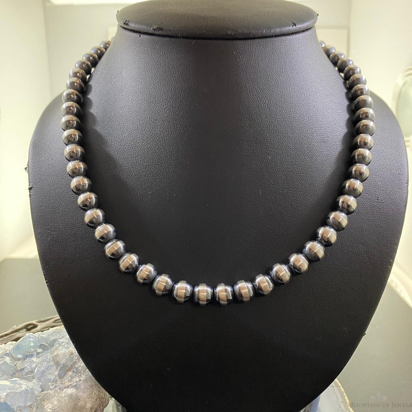 Navajo Pearl Beads 8 mm Sterling Silver Necklace Length 22" For Women