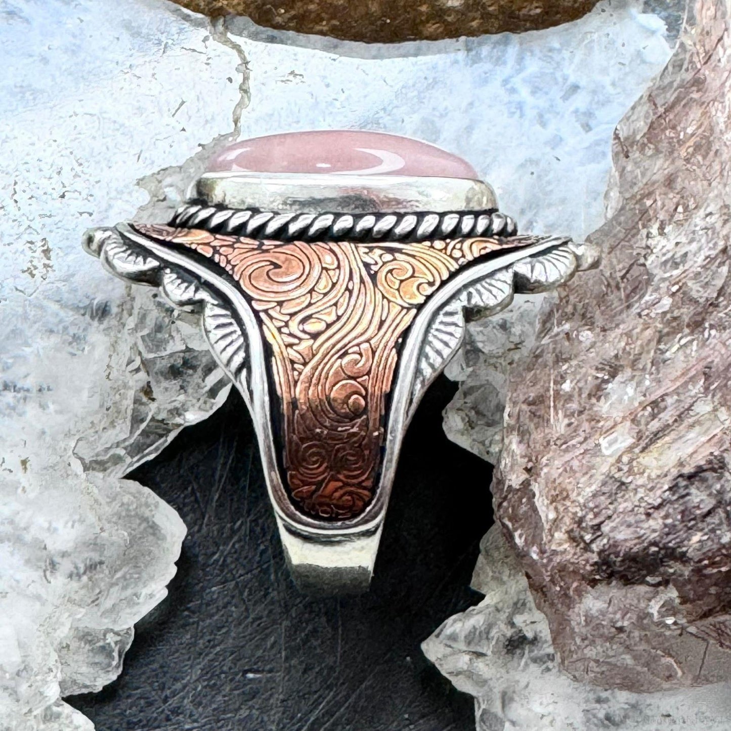 Carolyn Pollack Sterling Silver & Copper Pink Mother of Pearl Paisley Ring For Women