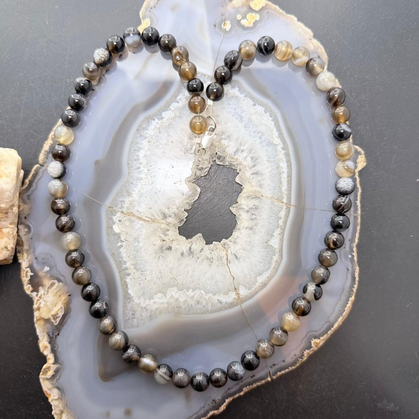 Sterling Silver Southwestern Style 8mm Smoky Quartz Beads 20" Necklace For Women