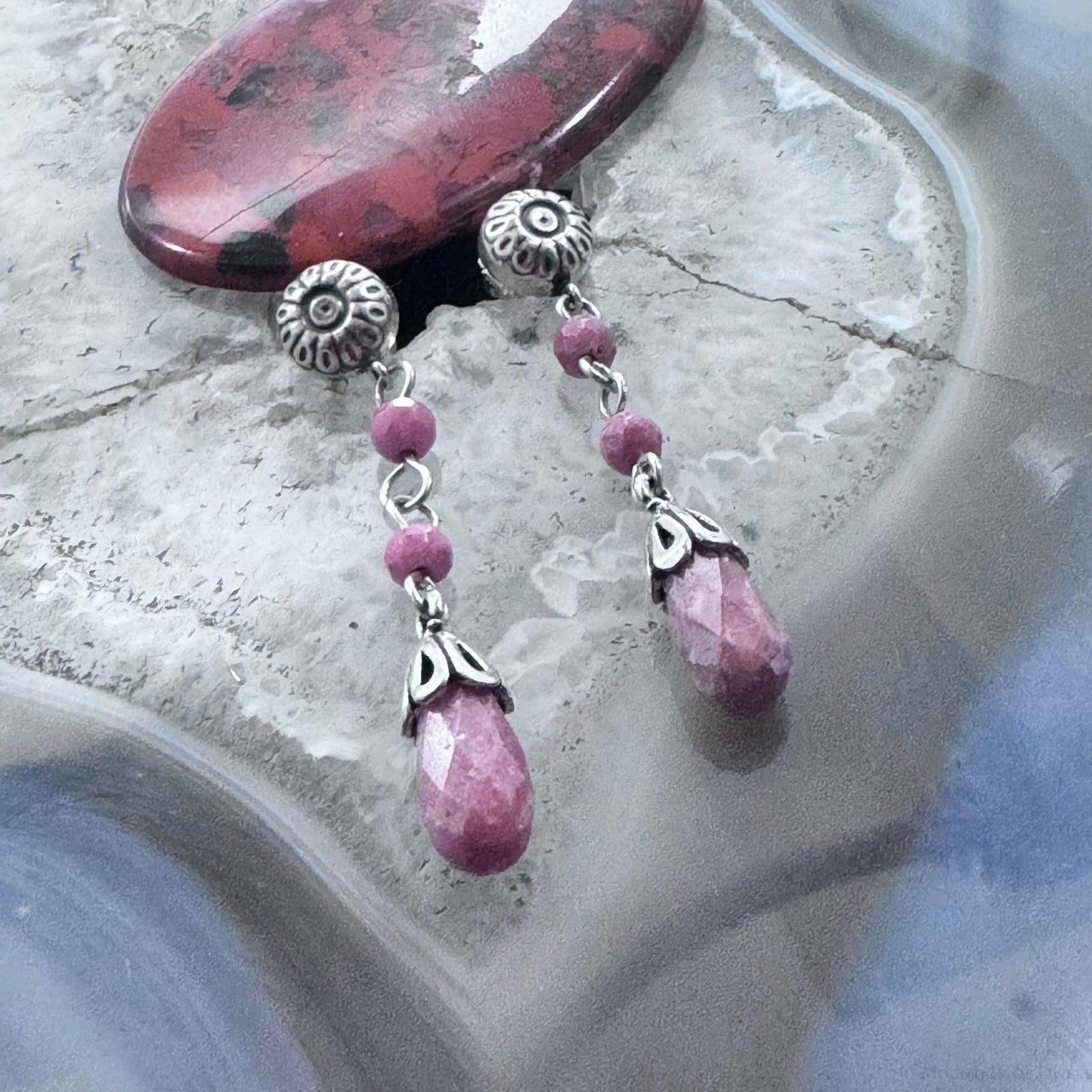 Carolyn Pollack Sterling Silver Rhodochrosite Beads Dangle Earrings For Women