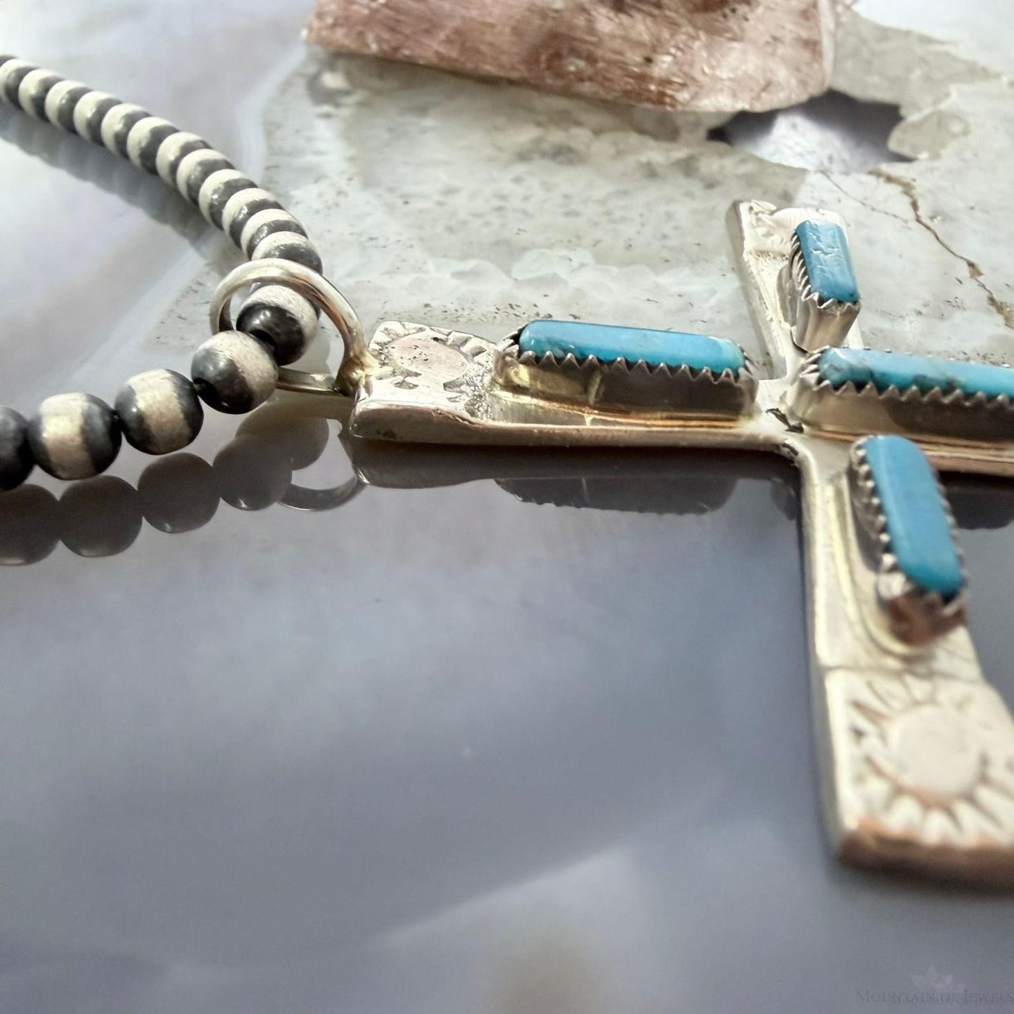 Cecilia Iule Vintage Native American Sterling Silver Turquoise Unisex Cross Pendant