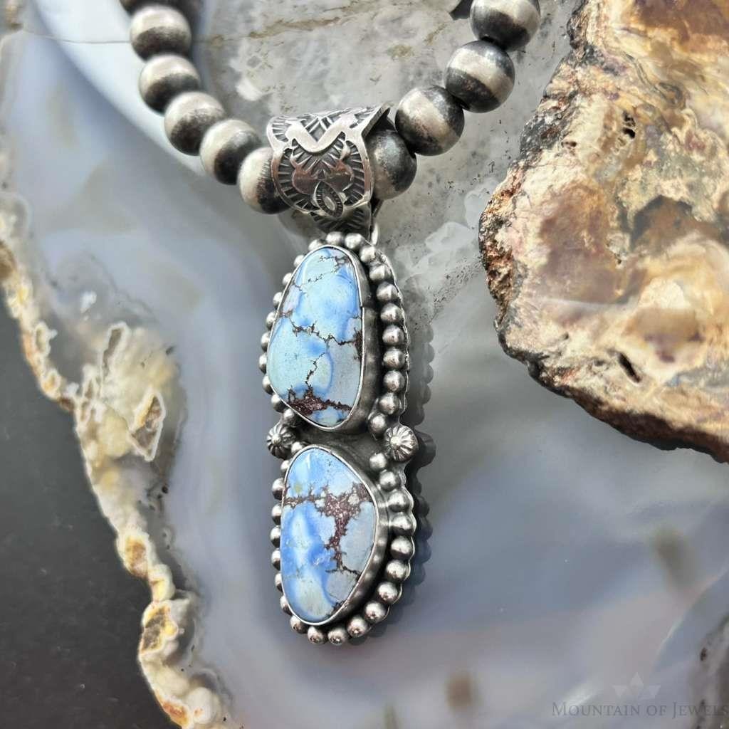 Native American Sterling Silver Double Golden Hill Turquoise Pendant For Women