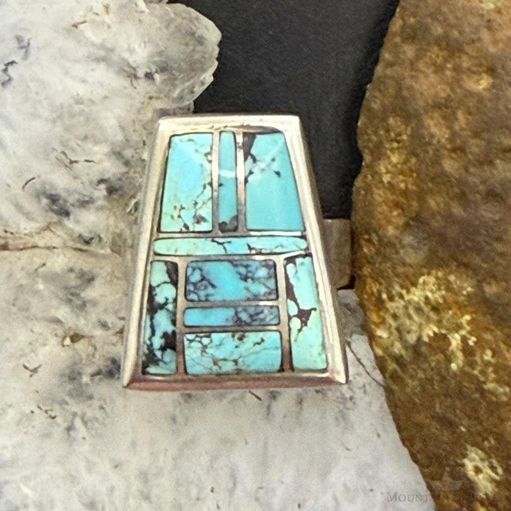 Vinatge Signed Native American Sterling Silver Inlay Turquoise Ring Size 6 For Women