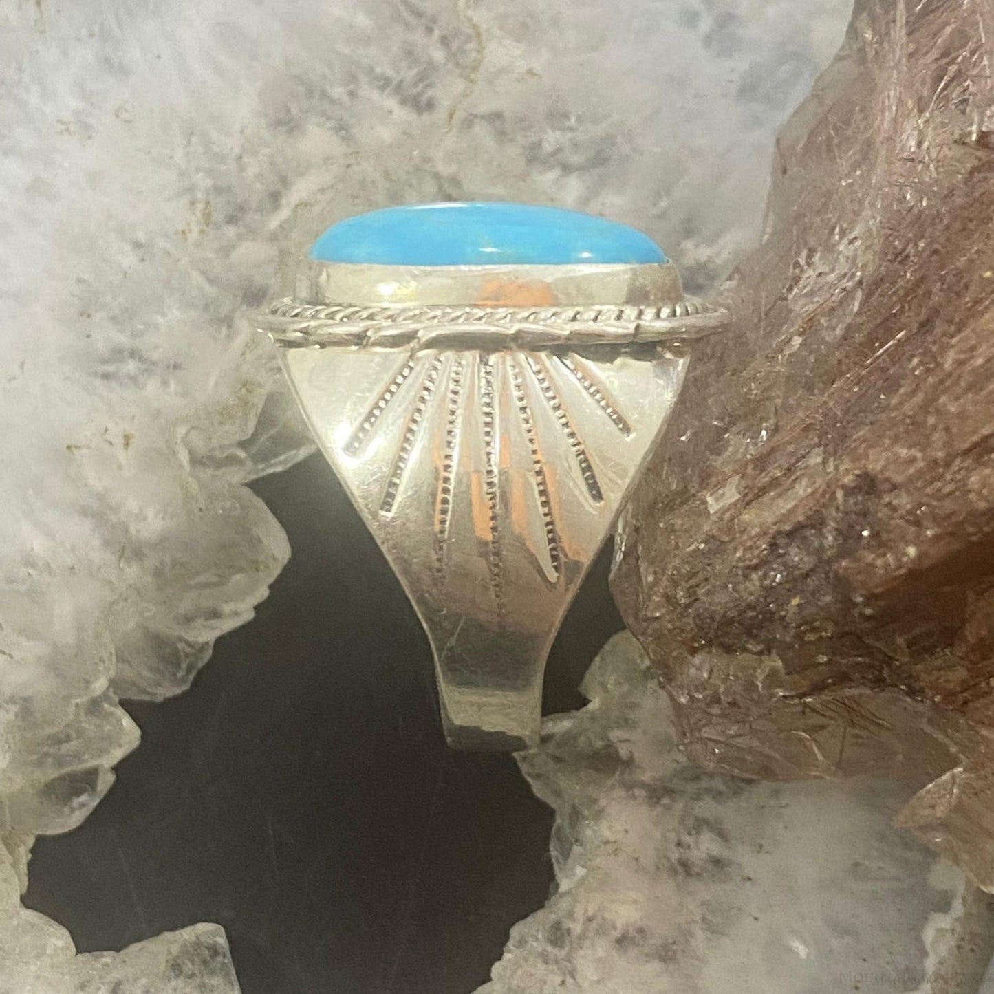 Native American Sterling Silver Oval Turquoise Unisex Shield Ring Size 10 &10.5