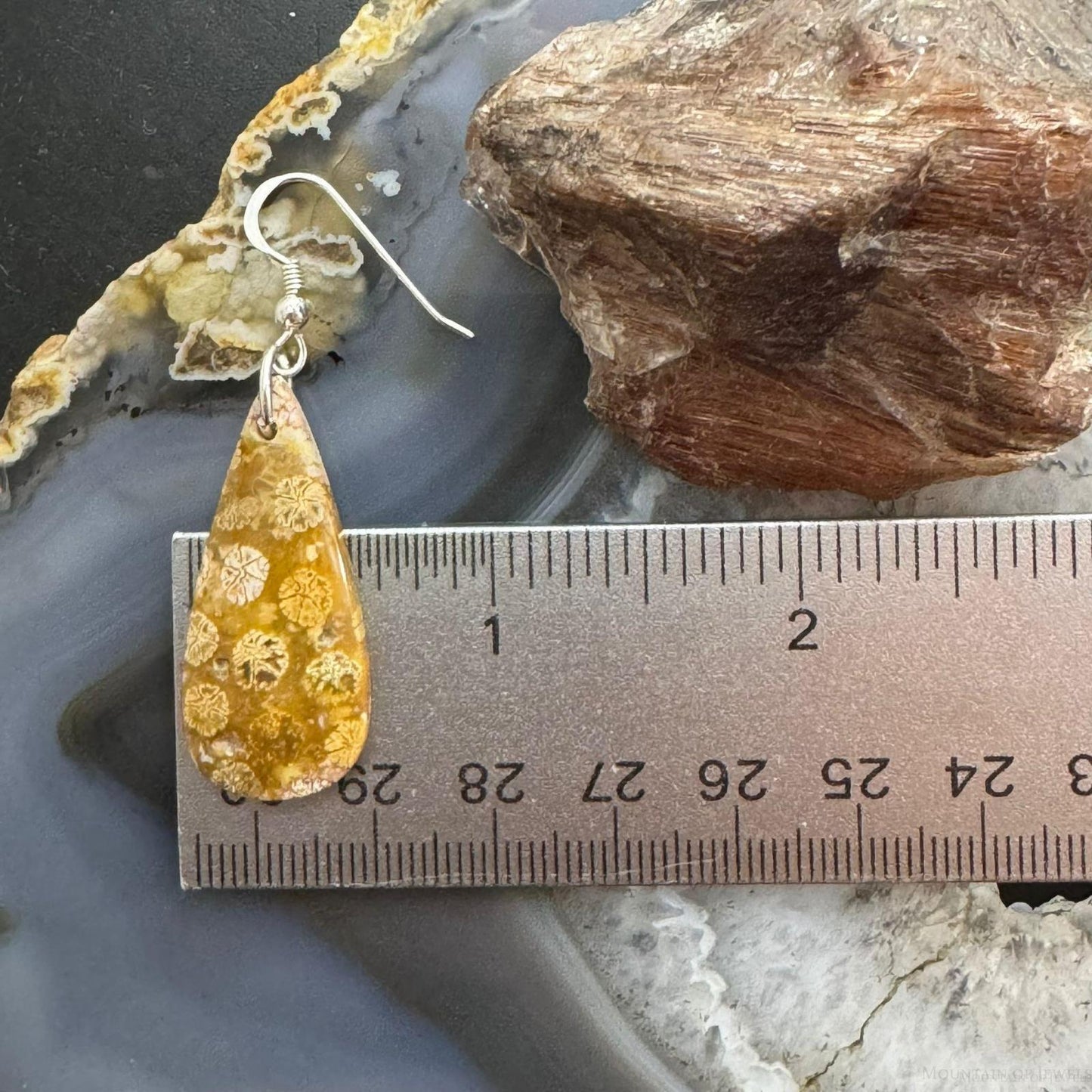 Sterling Silver Teardrop Fossilized Jasper Slab Dangle Earrings For Women #193