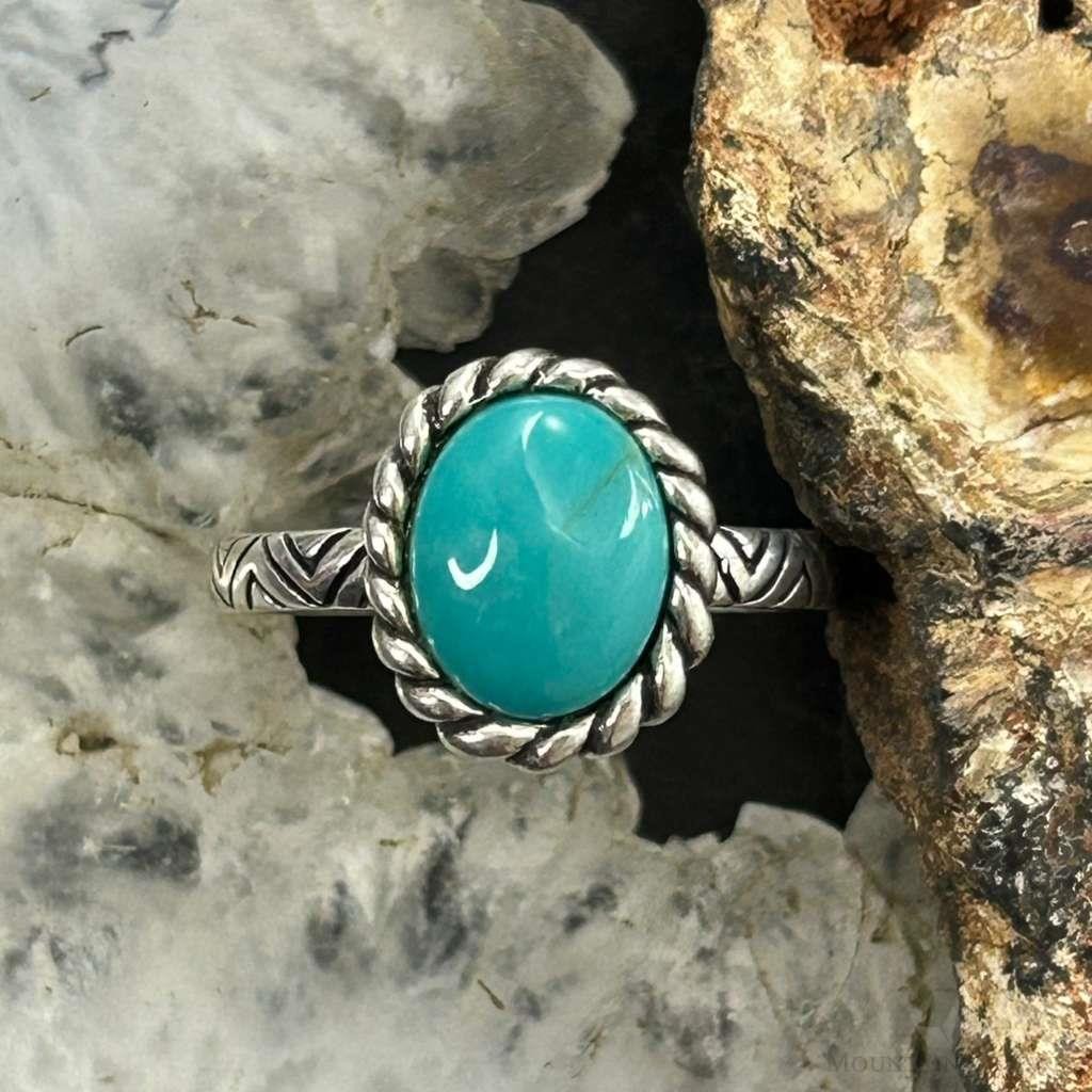 Carolyn Pollack Sterling Silver Oval Turquoise Decorated Ring Size 7.75 For Women