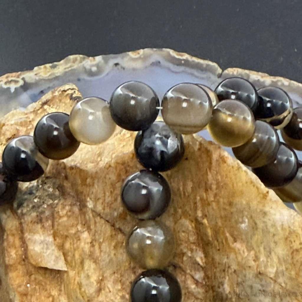 Sterling Silver Southwestern Style 8mm Smoky Onyx Beads 20" Necklace For Women