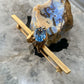14K Yellow Gold Oval Blue Topaz and Diamonds Brooch for Women