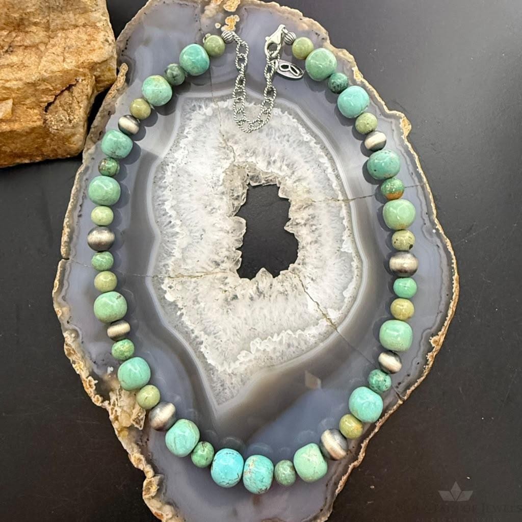 Carolyn Pollack Sterling Silver Navajo Pearl & Turquoise Beads 16"-18" Necklace For Women