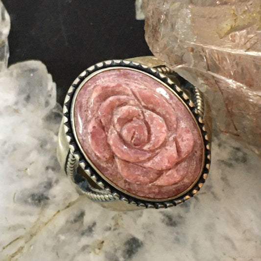 Carolyn Pollack Southwestern Style Sterling Silver Rhodonite Carved Rose Ring For Women