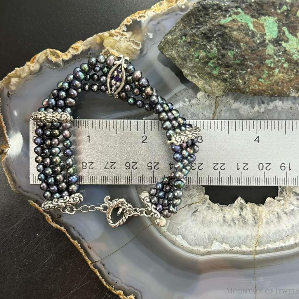 Carolyn Pollack Vintage Sterling Silver Amethyst & Pearls Toggle Bracelet For Women