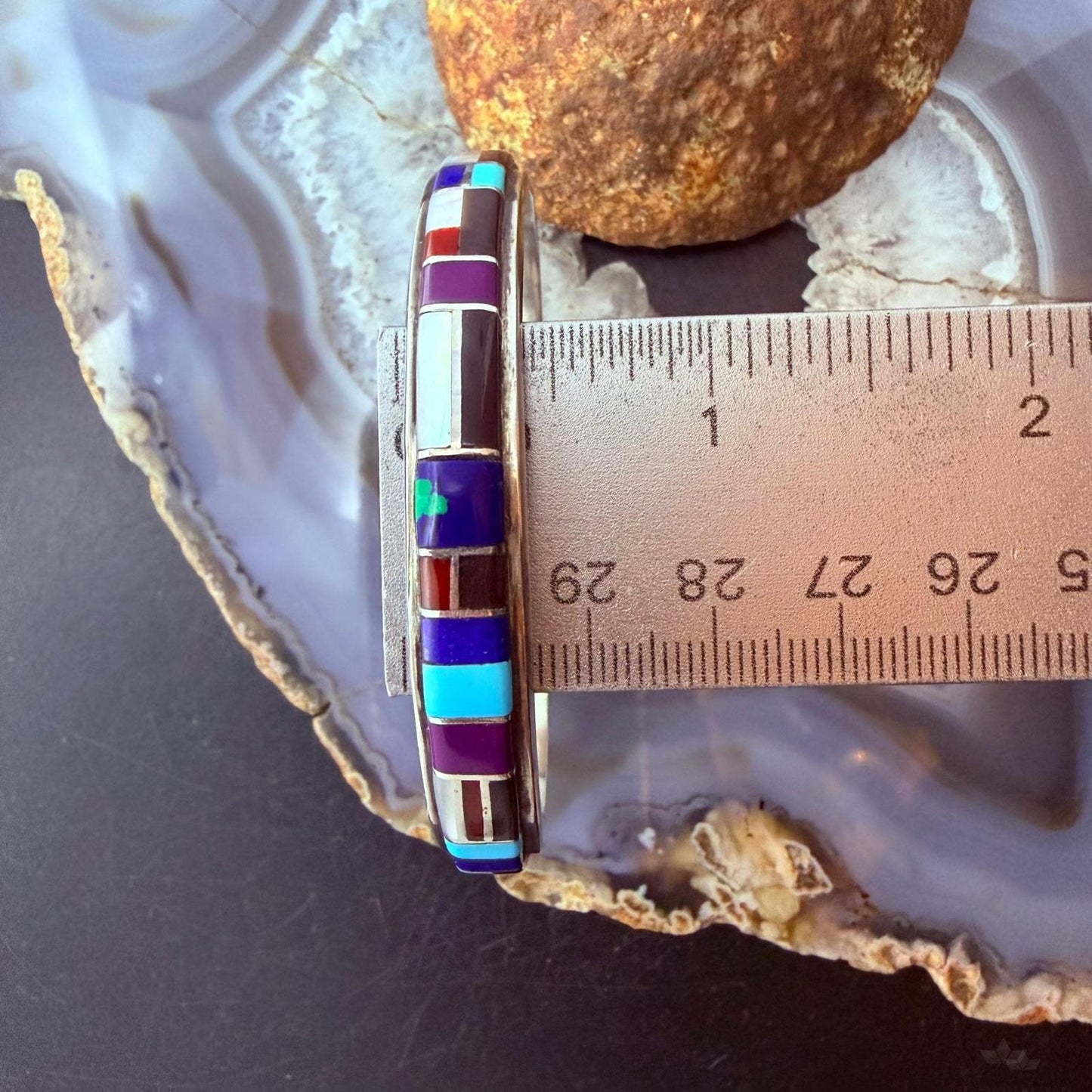 Vintage Native American Sterling Silver Multi Stone Inlay Bracelet For Women