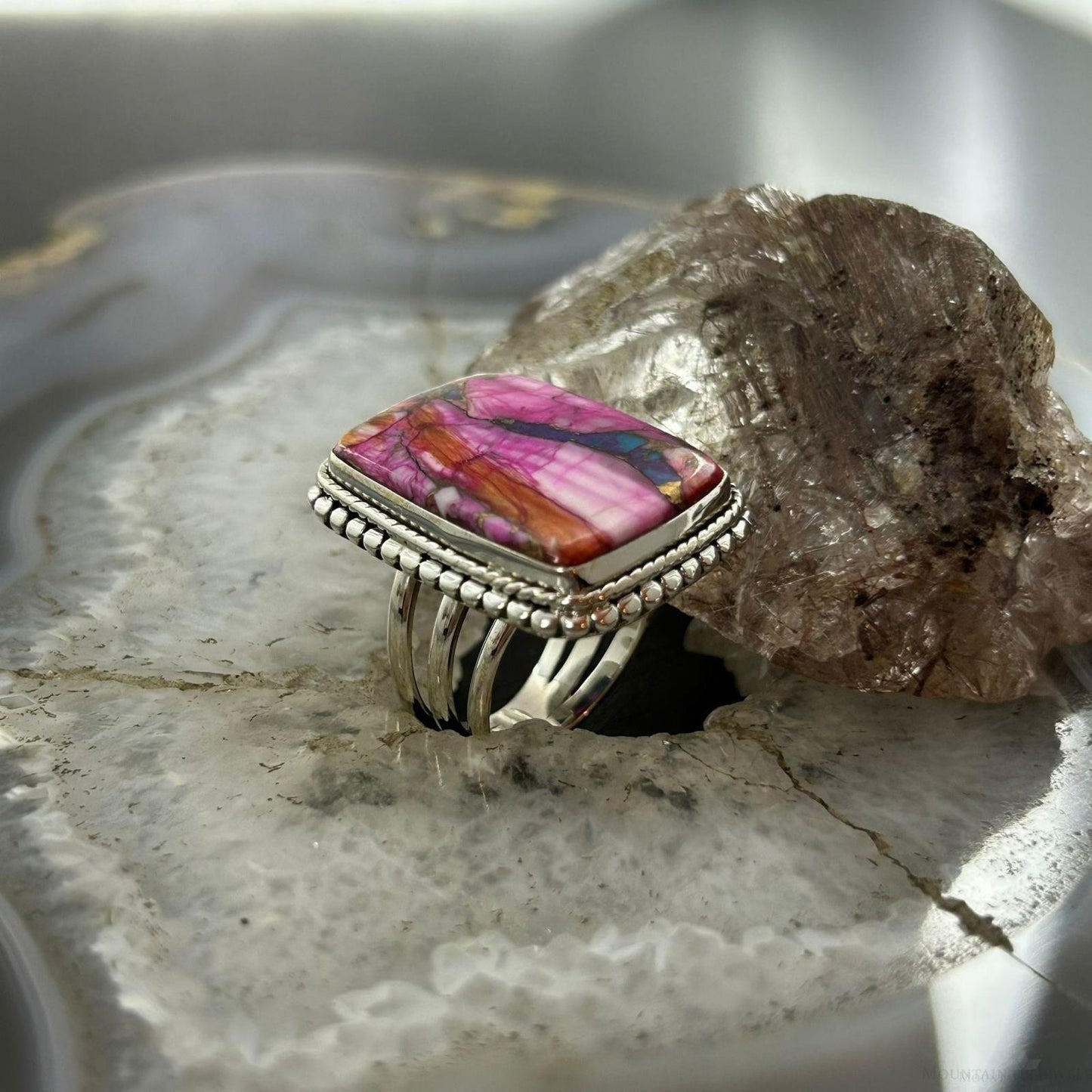 Sterling Silver Southwestern Style Square Dahlia Ring Size 6.75 For Women