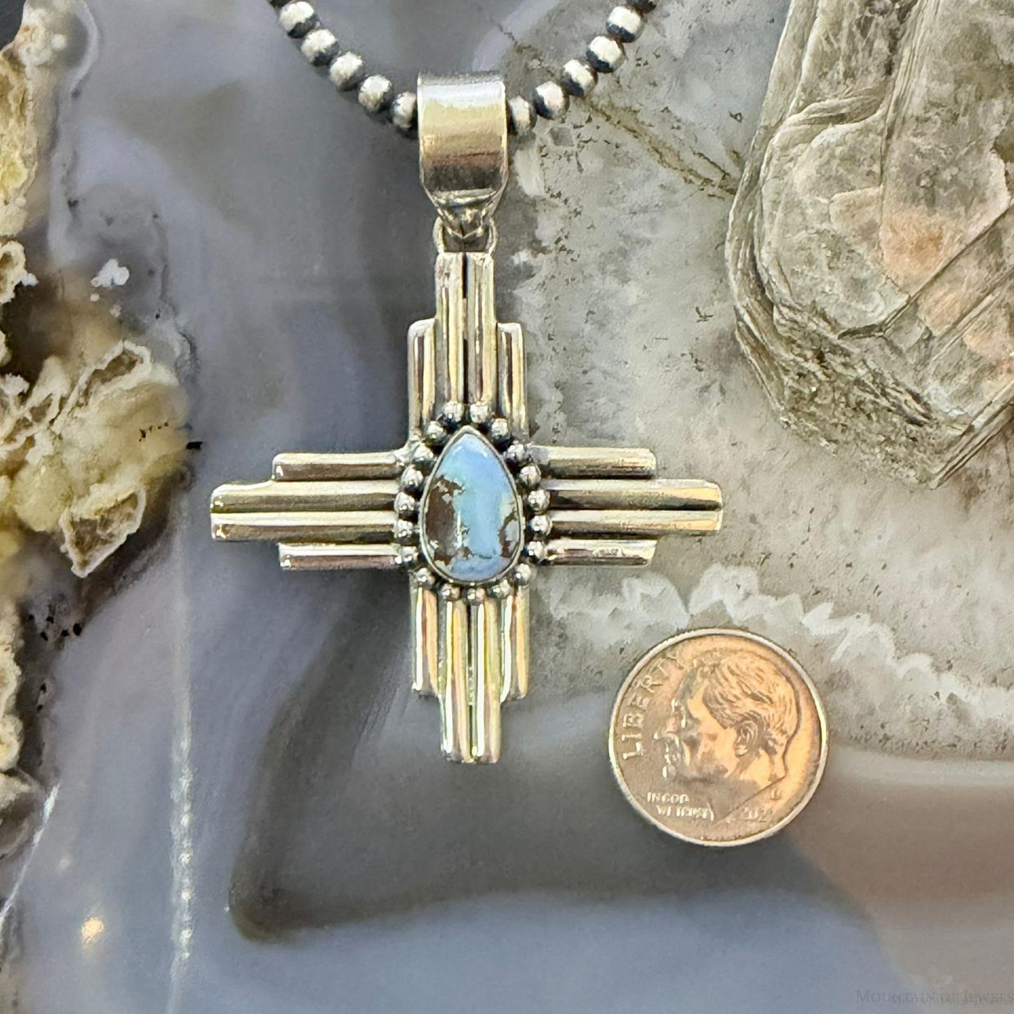 Sterling Silver Southwestern Style Teardrop Golden Hill Turquoise Zia Pendant