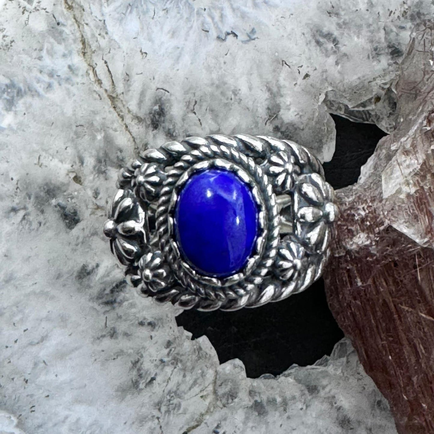 Carolyn Pollack Sterling Silver Oval Lapis Floral Split Shank Ring For Women