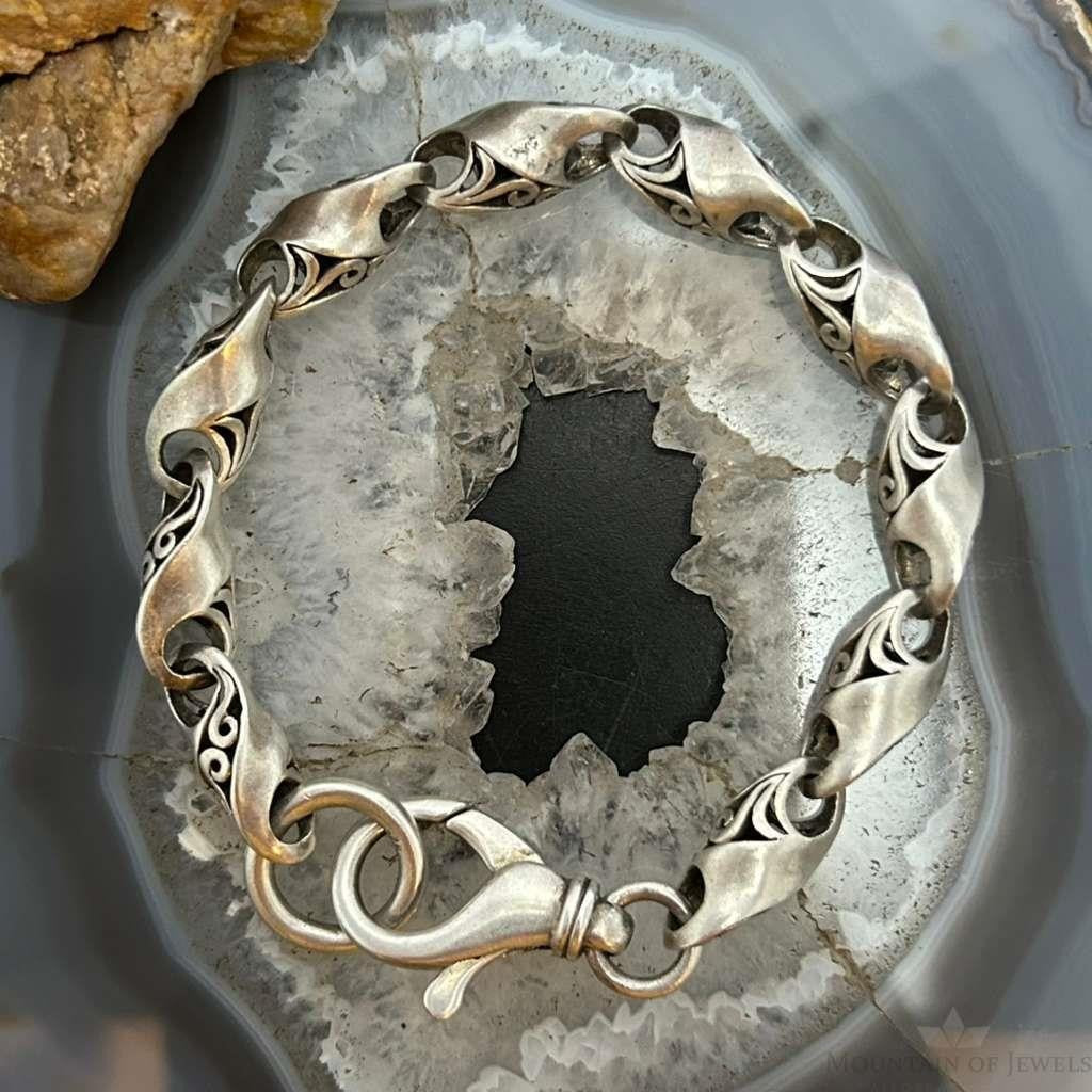 Sterling Silver Swirl Link Fashion 9" Bracelet/Anklet For Women