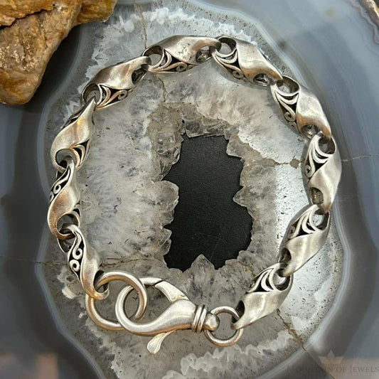 Sterling Silver Swirl Link Fashion 9" Bracelet/Anklet For Women