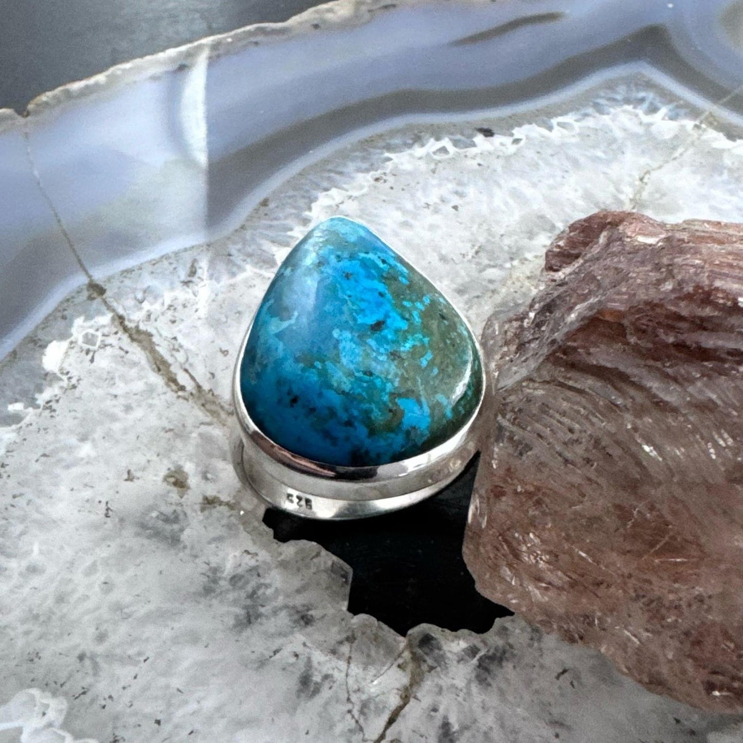 Sterling Silver Southwestern Style Teardrop Shattuckite Ring Size 9.75 For Women