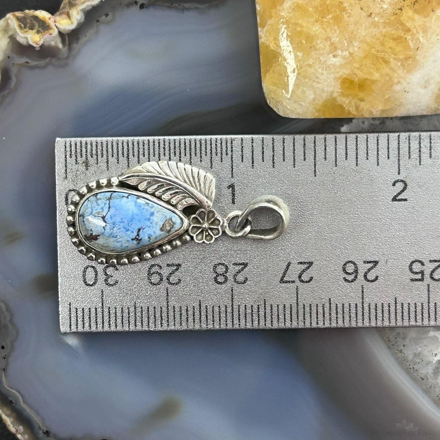 Sterling Silver Southwestern Style Teardrop Golden Hill Turquoise Pendant For Women