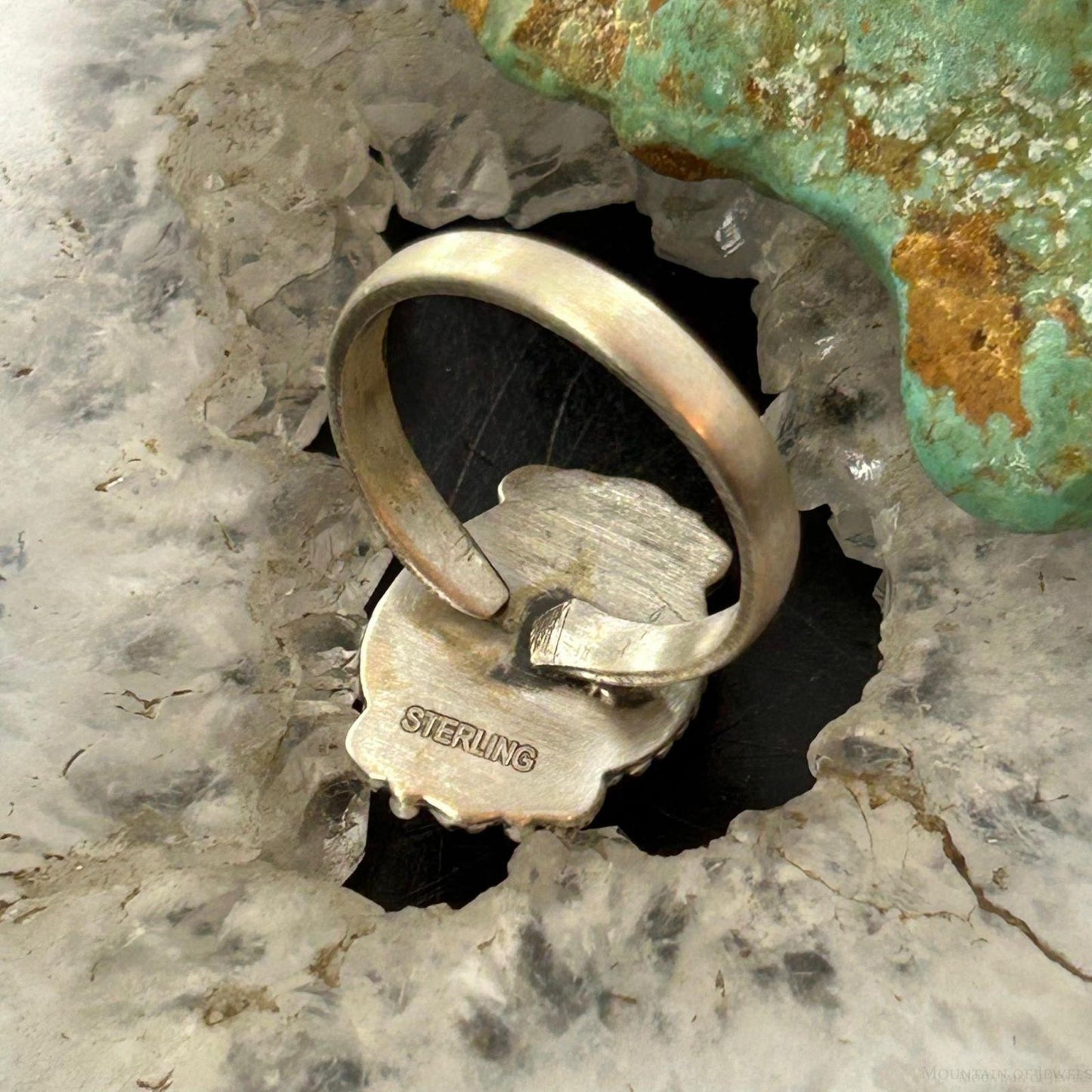 Sterling Silver Southwestern Style Golden Hill Turquoise Adjustable Ring For Women