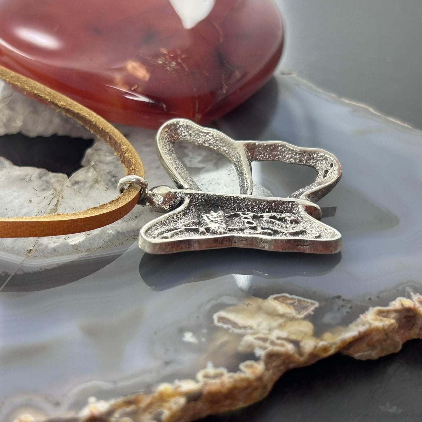 Gary Custer Navajo Sterling Silver Tufa Cast Butterfly w/Kachina Unisex Pendant