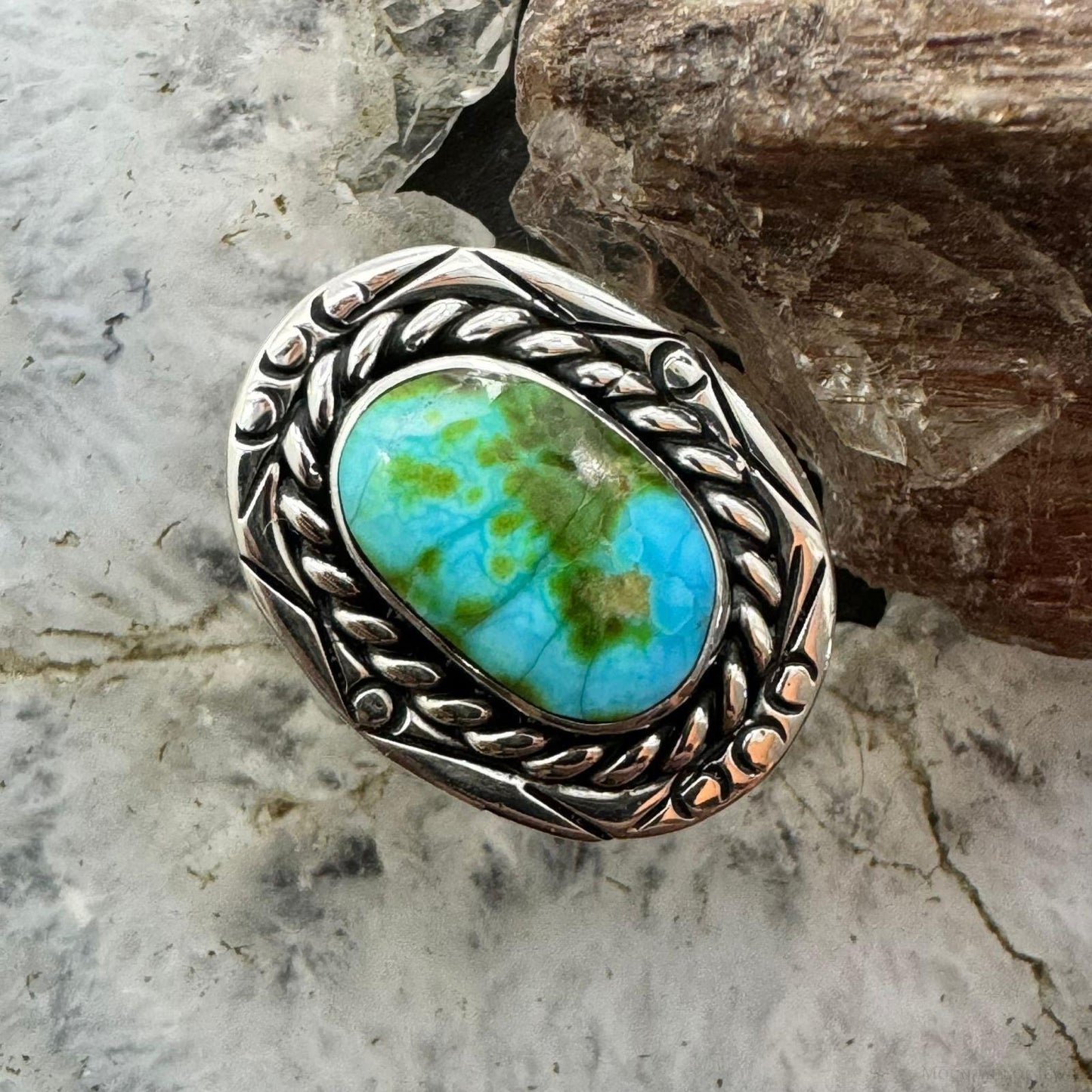 Native American Sterling Silver Sonora Gold Turquoise Ring Size 10 For Women