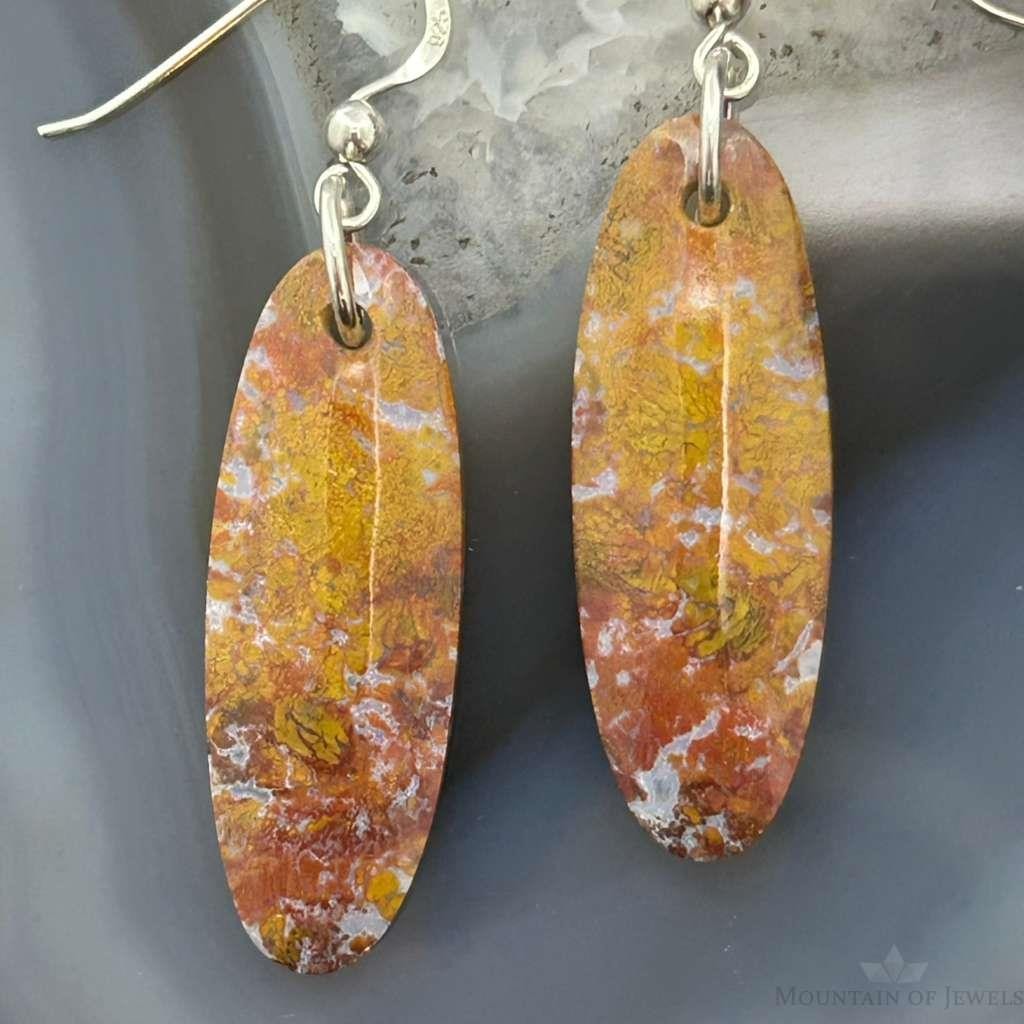 Sterling Silver Oval Plum Moss Agate Slab Dangle Earrings For Women #519