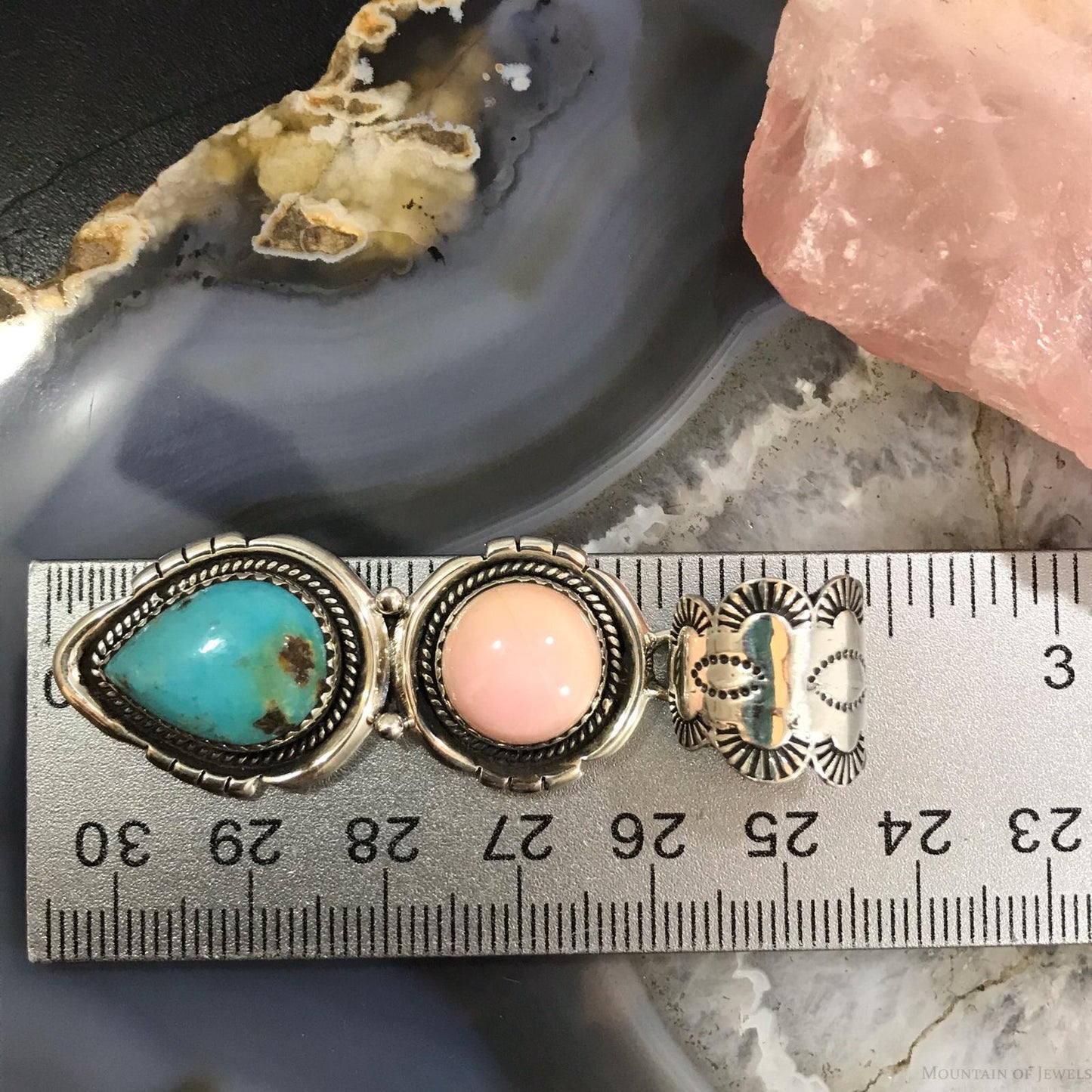 Native American Sterling Silver Pink Conch Shell & Turquoise Pendant For Women