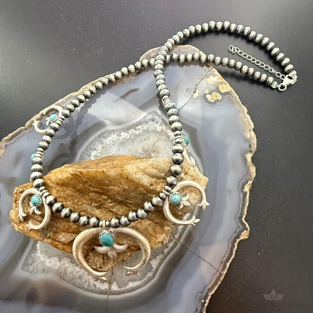 Sterling Southwestern Style 6 Small Naja & Large Naja Squash Blossom Necklace
