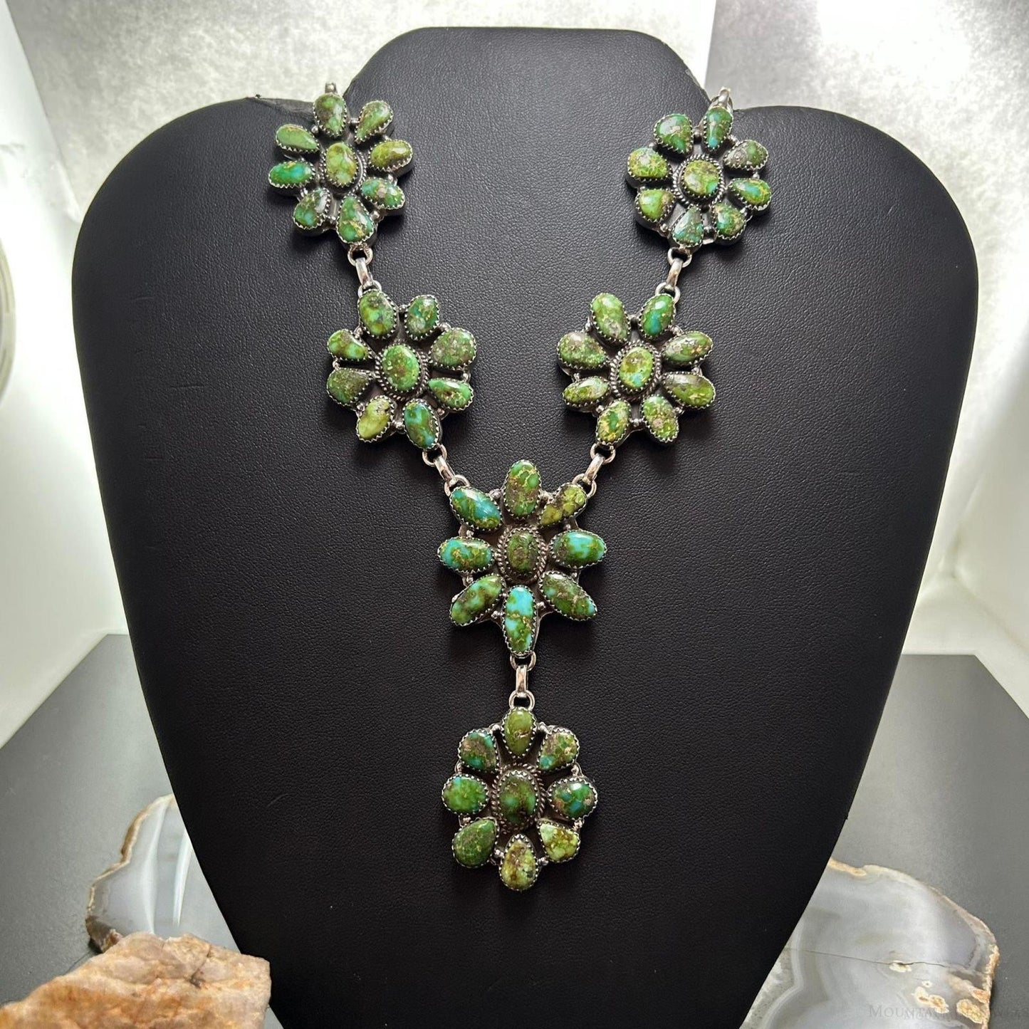 Sterling Silver Southwestern Style Sonora Gold Turquoise Cluster 19" Necklace For Women