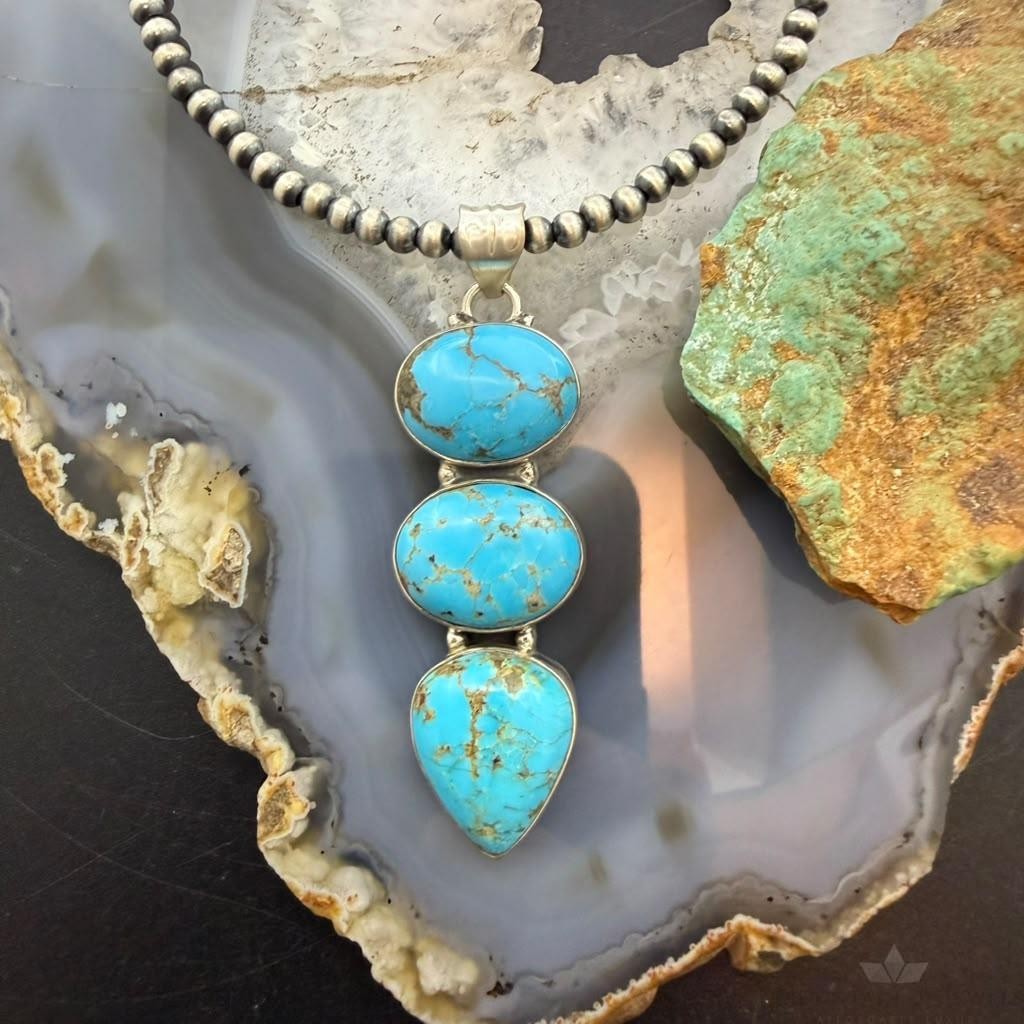 Sterling Silver Southwestern Style 3 Kingman Turquoise Pendant For Women #2