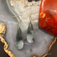 Sterling Silver Elongated Teardrop Moss Agate Slab Dangle Earrings For Women #328