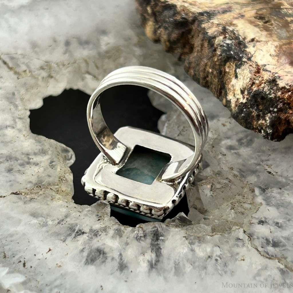 Sterling Silver Southwestern Style Larimar Decorated Bar Ring Size 6.5 For Women