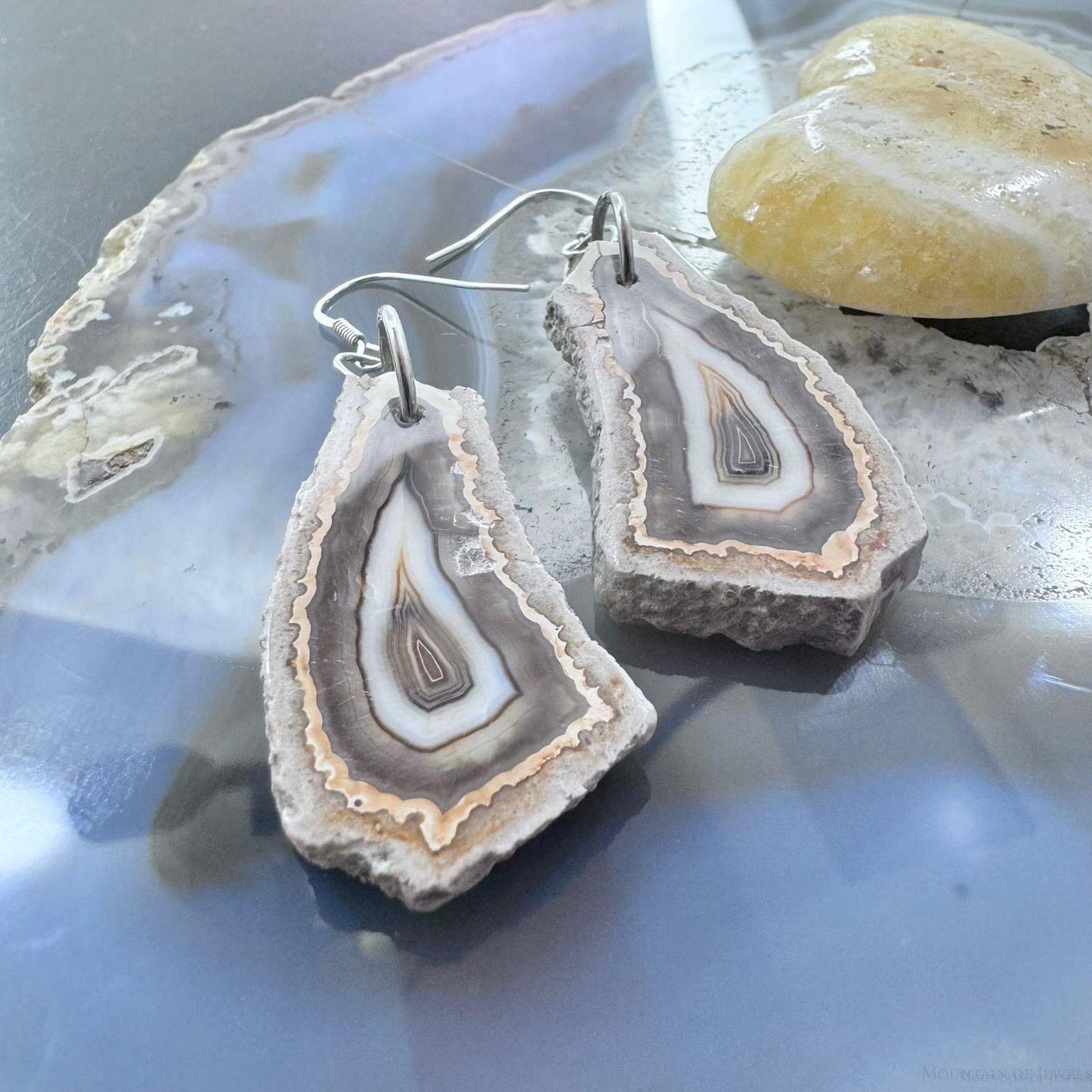 Sterling Silver Agate Slab Dangle Earrings For Women #353