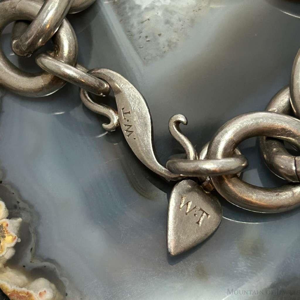 Signed Vintage Heavy Silver Chunky Oval Link 8" Fashion Bracelet For Women